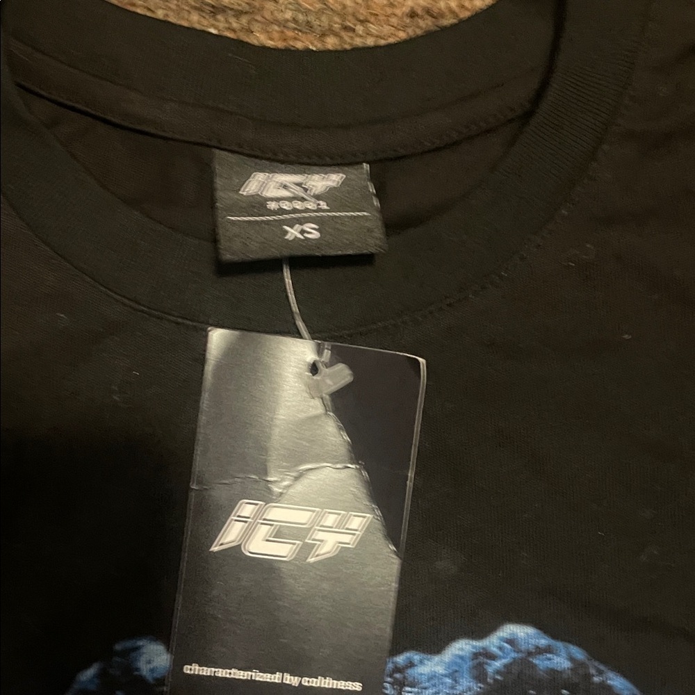 ICY Black Graphic T-Shirt with Blue and White Design - Picture 2 of 4